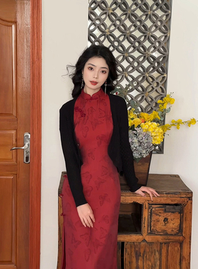 故双栖【红玫瑰】红色订婚旗袍女新中式改良年轻款复古国风连衣裙