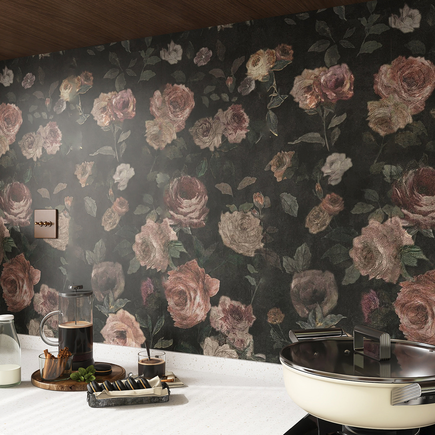 法式厨房油画玫瑰翻新墙纸自粘浴室防水防油厕所贴纸墙面瓷砖壁纸,家装主材,自贴墙纸/自粘墙纸,淘宝优惠券,粉丝福利购,淘宝优惠卷