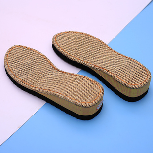 孺子牛夏季高跟鞋底 女士亚麻竹凉古藤夏天底手工坡跟编织拖鞋底