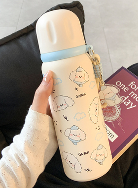 可爱保温杯女生大容量高颜值带盖吸管水杯女2025新款学生双饮杯子