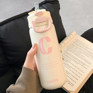 316保温杯女生吸管水杯女2026新款高颜值简约便携学生双饮口杯子