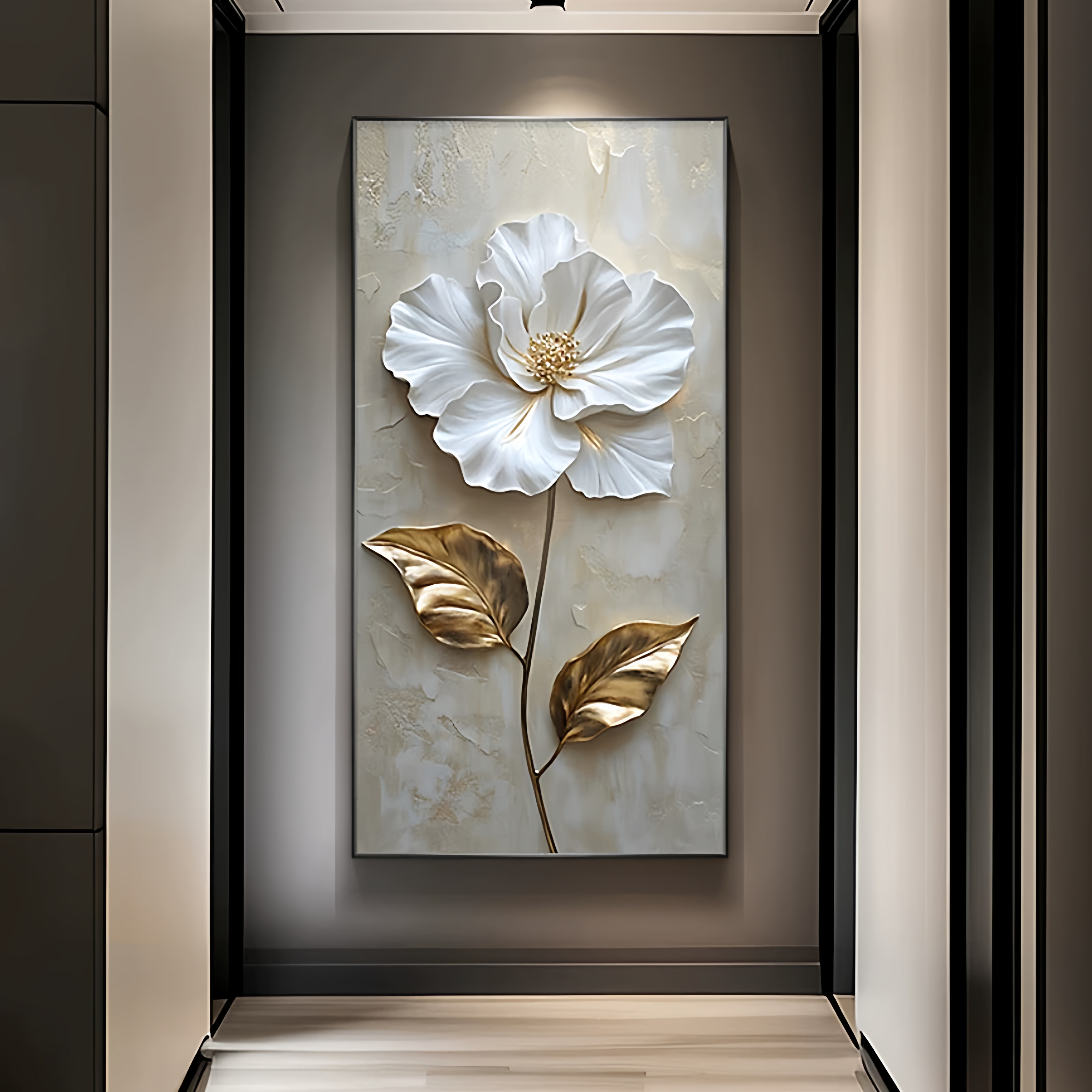 轻奢浮雕花卉玄关装饰画抽象立体感正对门挂画现代简约风过道壁画图片