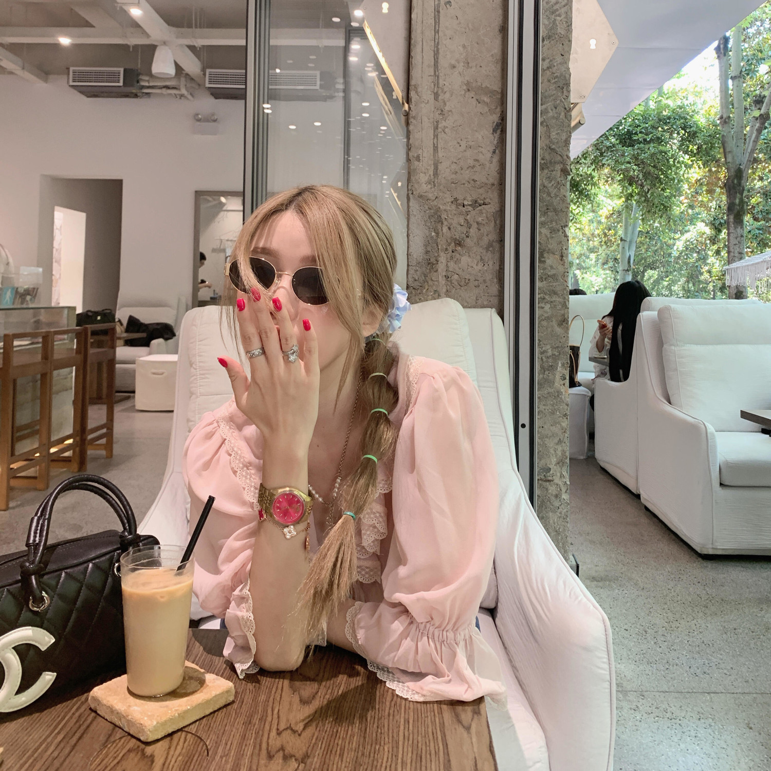 纯手工玫红色穿戴甲纯色中椭圆高级简约欧美辣妹美甲可拆卸假指甲