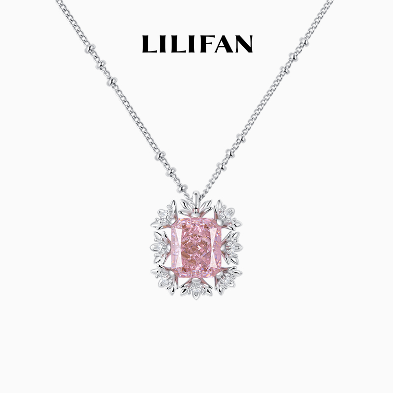 LILIFAN莉莉梵 粉钻花朵装饰项链 S925纯银镀金 优雅轻奢吊坠项链