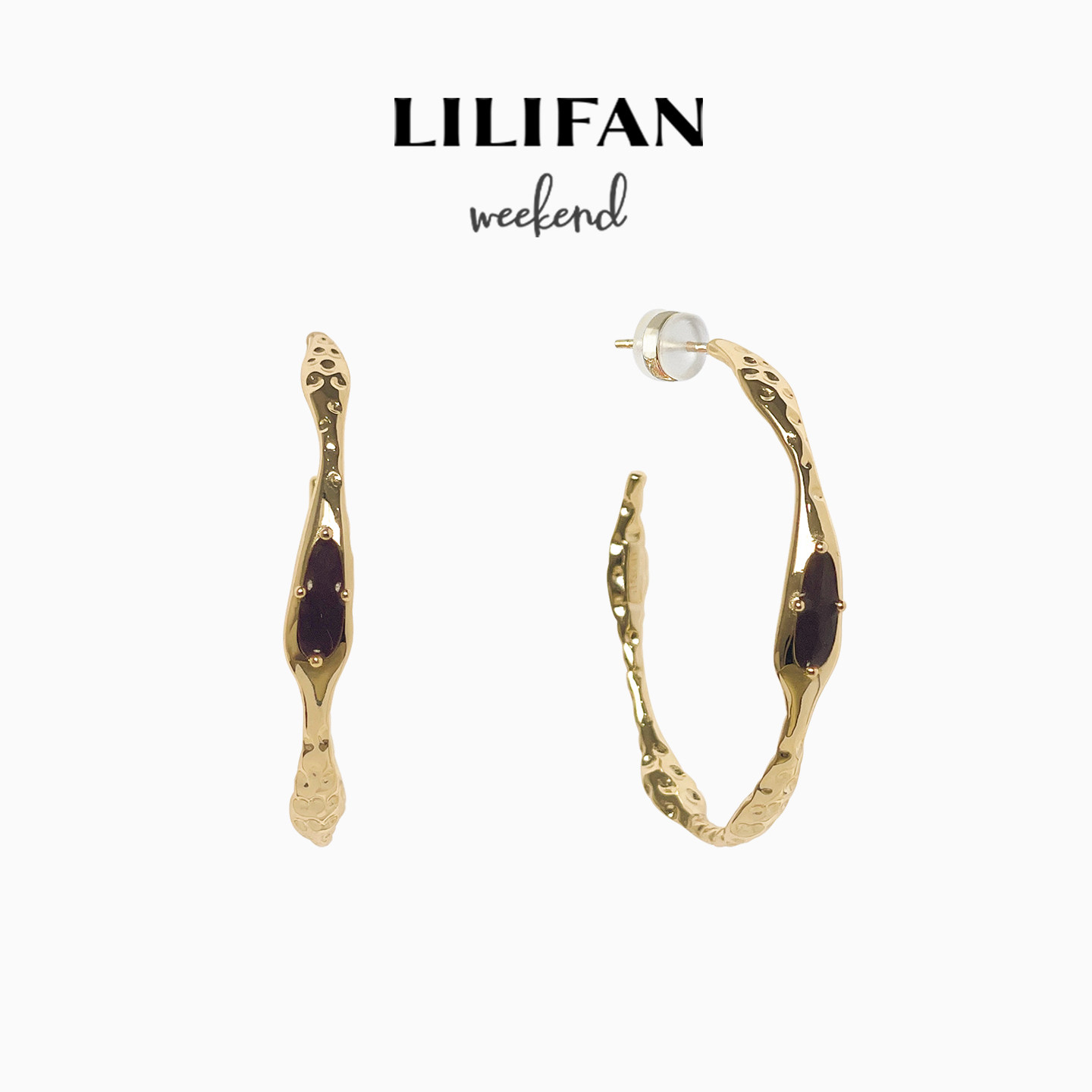 LILIFAN莉莉梵 花生纹路C型珐琅耳环 独特复古金色大耳圈耳饰耳钉,饰品/流行首饰/时尚饰品新,耳环,淘宝优惠券,粉丝福利购,淘宝优惠卷