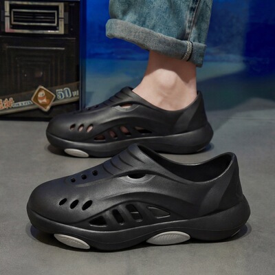 踩屎感厚底洞洞鞋男款夏2026新款防滑不臭脚透气居家户外两穿凉鞋