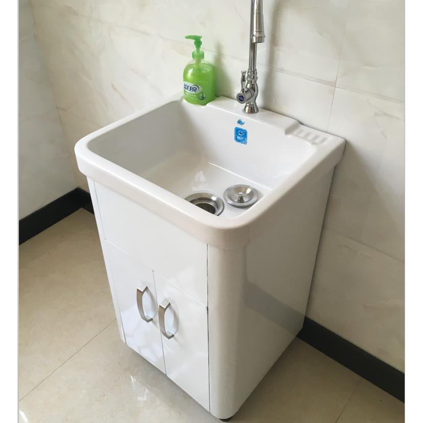 6R新款加厚不锈钢洗衣柜落地阳台洗衣池浴室柜陶瓷盆洗漱台水池台