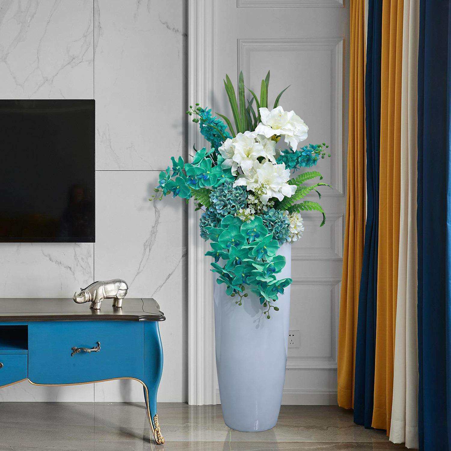 白色大花瓶仿真花艺假花蓝色仿真花摆设客厅电视柜旁边的摆设花瓶,机械设备,其他机械设备,淘宝优惠券,粉丝福利购,淘宝优惠卷
