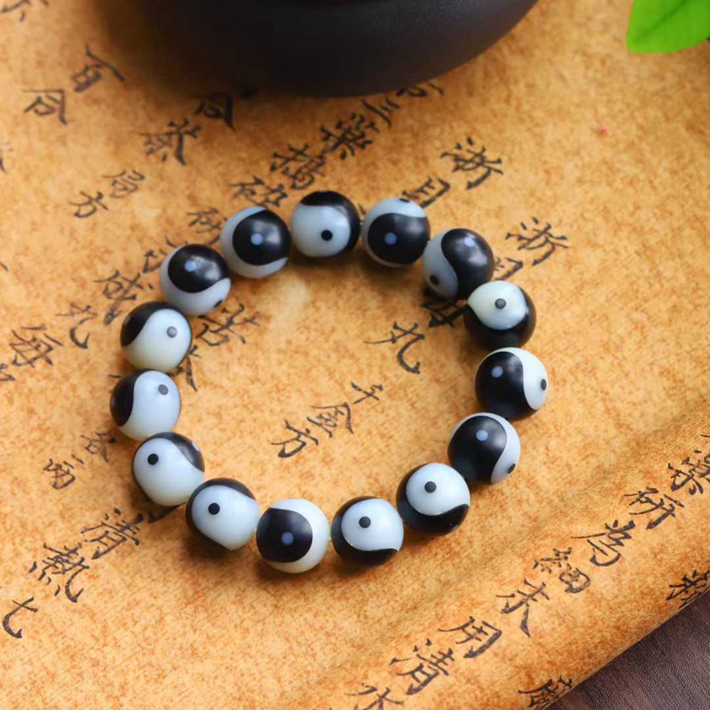 天然新疆和田玉玉器工厂店羊脂级白玉墨玉拼接玉石八卦手串手链