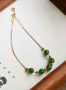 天然新疆和田玉玉器工厂店俄料碧玉老料菠菜绿玉石转运珠手链带证