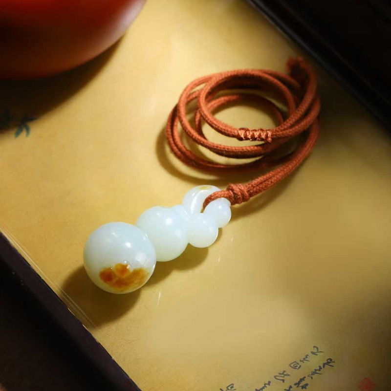 天然新疆和田玉玉器工厂店俄料老料俏糖色简约款玉石葫芦吊坠挂件