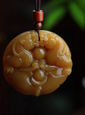 天然和田玉玉器工厂店新疆且末料老料满糖色玉石貔貅圆牌吊坠挂件