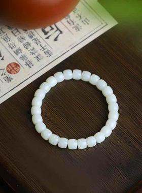 天然新疆和田玉玉器供应链罗甸料白玉素珠玉石直切手串简约款带证