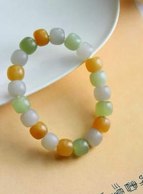 天然和田玉玉器工厂店青海料烟紫色黄口料糖料老料多宝老型珠手串