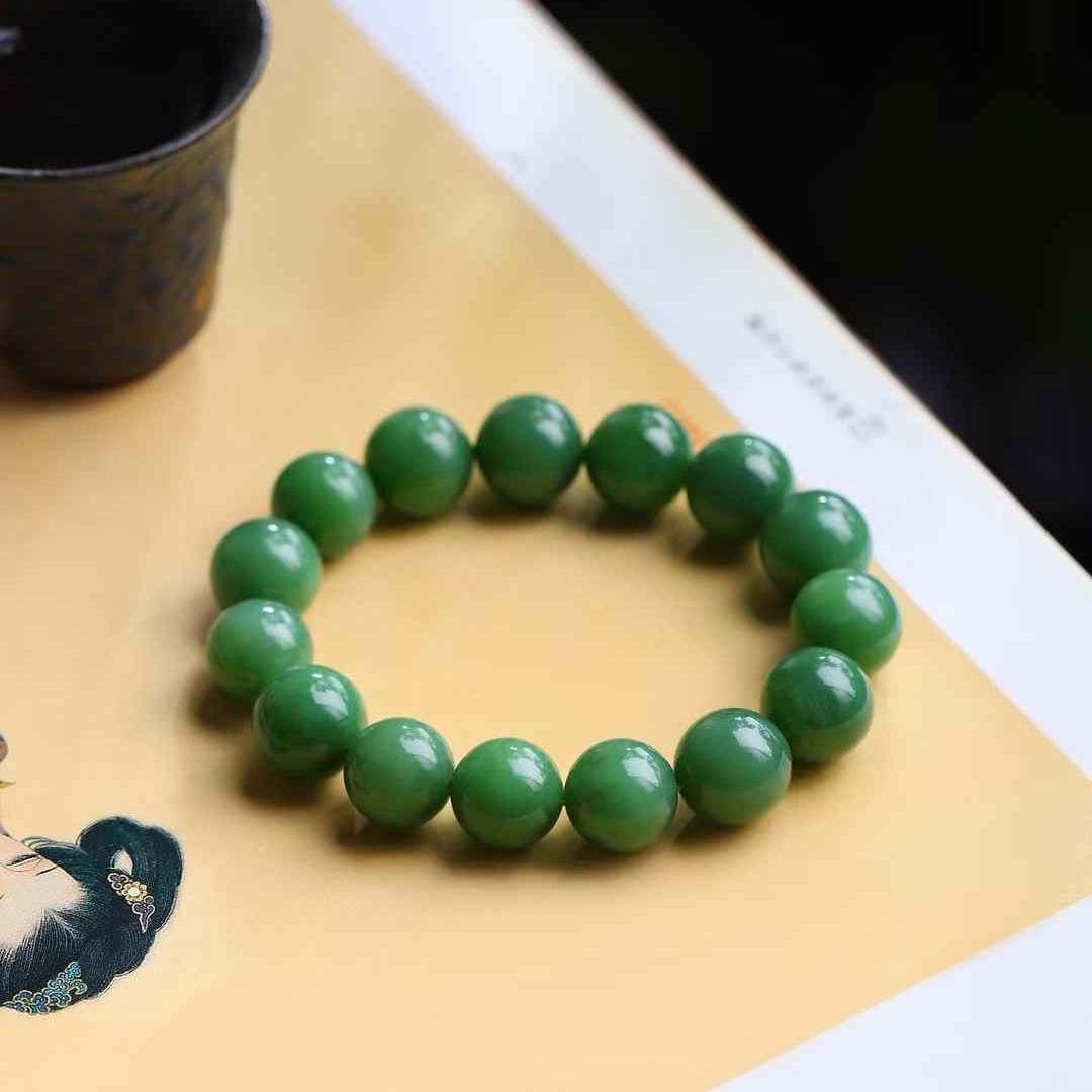 天然新疆和田玉玉器工厂店俄料碧玉老料玉石珠圆玉润手串手链带证