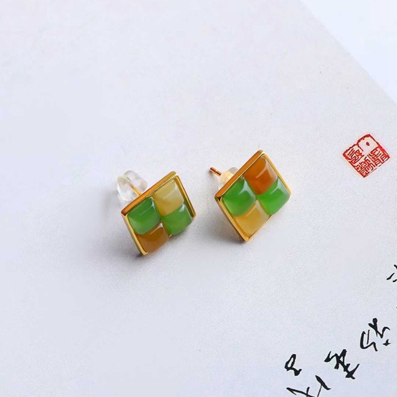 天然新疆和田玉玉器工厂店俄料碧玉糖料老料简约款玉石小方糖耳钉,珠宝/钻石/翡翠,耳饰,淘宝优惠券,粉丝福利购,淘宝优惠卷