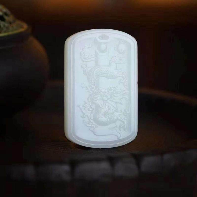 天然新疆和田玉玉器工厂店青海料羊脂级白玉玉石龙牌吊坠挂件颈饰