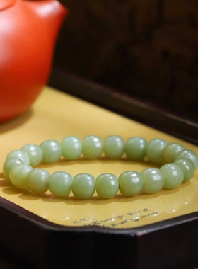 天然新疆和田玉玉器工厂店且末蓝老料玉石素面老型珠手串手链带证