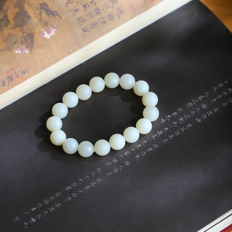 天然新疆和田玉玉器工厂店米达料羊脂级白玉珠圆玉润玉石手串手链