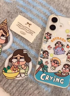 泰国限定哭娃crybaby适用三星s25edge手机壳s24fe高级感s23+磁吸支架note20ultra透明a05爆款a16/a25/a36/a54