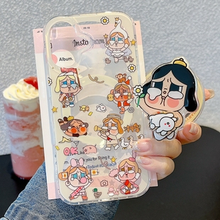 a55 s23ultra卡通s21fe超好看a17防摔a26硬a34 可爱Crybaby哭娃旋转磁吸支架适用三星s26 手机壳s25edge新款