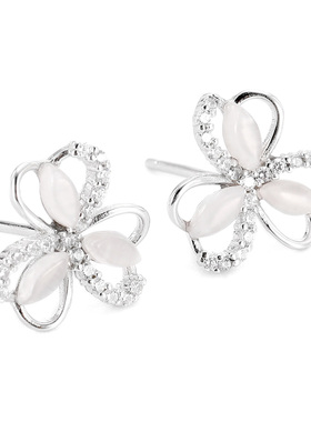 XXOFF925银耳钉镶钻镂空爱心花朵拼接猫眼石女士耳钉小众高级感