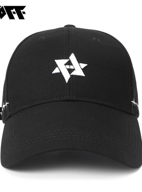 XXOFF Logo绣标麻绳印花可调节黑色纯棉鸭舌帽