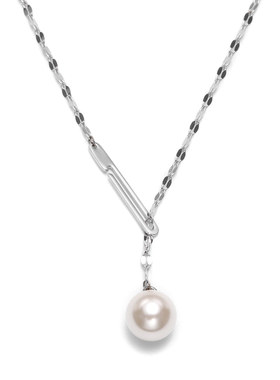 XXOFF925银 别针珍珠创意开口吊坠女士项链 银白色