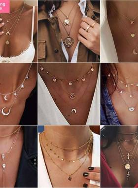 alloy multilayer necklace hip-hop girl clavicle chain choker