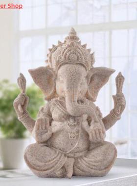 MagiDeal手工雕刻砂岩坐象头神