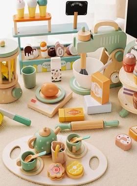 Wooden Pretend Play Kitchen Toys Coffee Machine Tea Set Toy