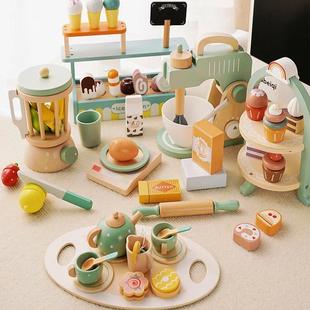 Kitchen Toys Set Pretend Toy Tea Play Machine Wooden Coffee