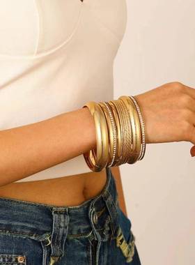 women Bohemian multi-layer alloy bracelet set punk jewelry环