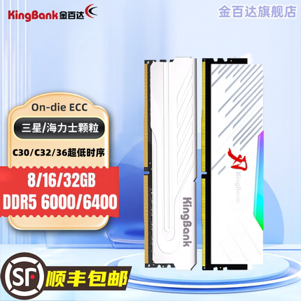 金百达16G/32G/64G套条 DDR5 6000/6400/6800 台式银爵刃条刃黑甲