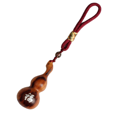 野生红心桃木葫芦雕刻镶银福字