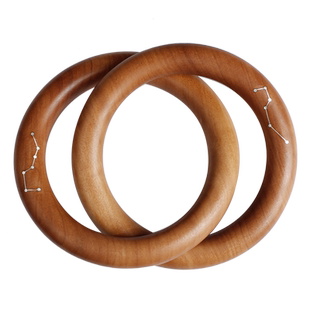 野生老枣木乾坤圈阴阳镯一体雕刻北斗七星南斗六星纯银镶嵌手把件