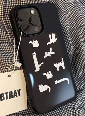 8只涂鸦白色小猫适用于苹果17/15PROMAX手机壳IPHONE13/14/11软壳12/16/8P高级XR/X可爱