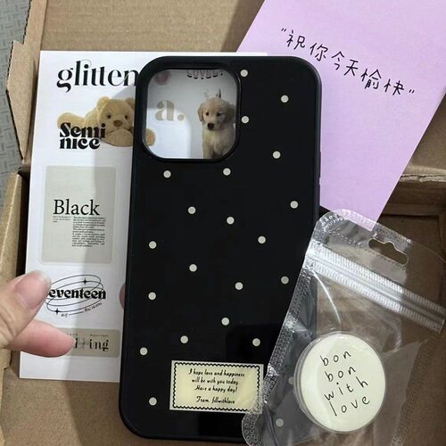 小红书简约黑白小波点适用于苹果17/15/14手机壳iPhone13/12/11软壳xs/xr小众7/8p韩系ins风