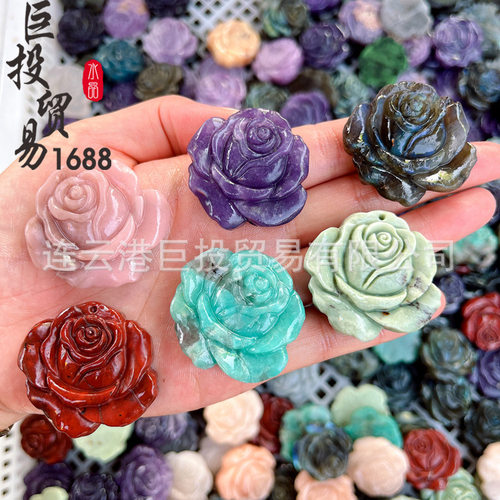 紫云母花朵拉长石雕刻玫瑰花天然石摆件跨境热销水晶石雕刻礼物