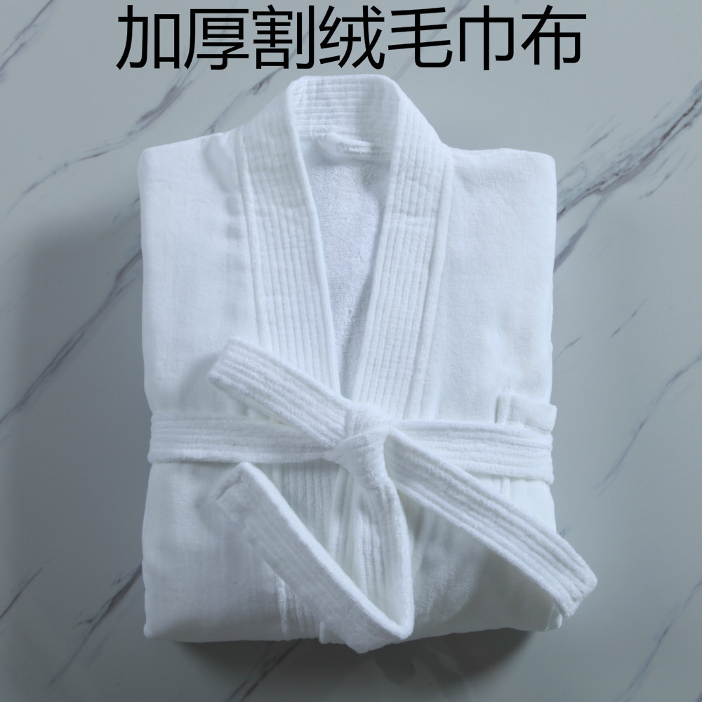 批发纯棉男女长款温泉民宿浴衣秋冬家用宾馆加厚割绒白色酒店浴袍