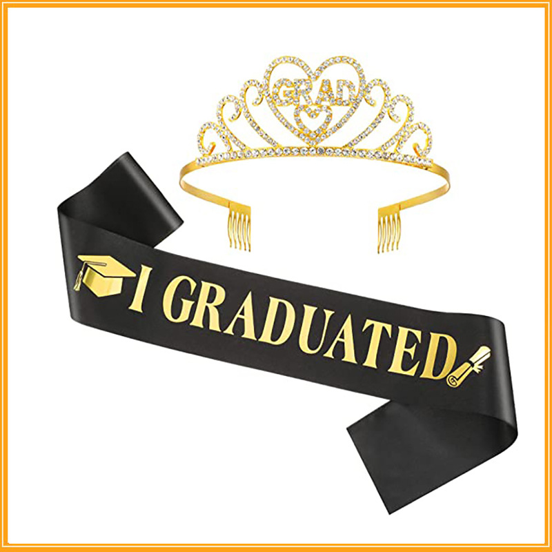 2023学生毕业派对GRAD毕业季发箍 皇冠肩带装扮头饰结业绶带套装