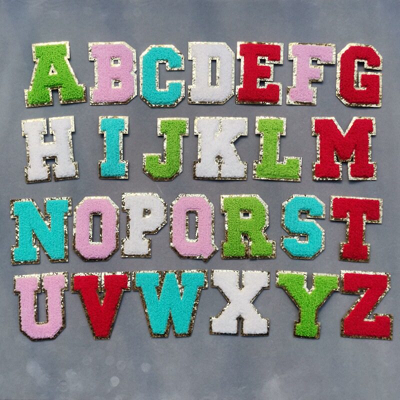 现货单层跨境电脑绣花标毛巾绣英文字母衣服补丁贴刺绣布贴格利特