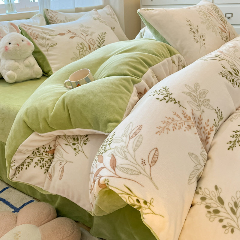 秋冬牛奶绒四件套卡通加绒加厚床单学生宿舍床被套保暖法兰绒被罩