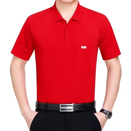清仓本命年大红色中年男短袖T恤中老年爸爸polo衫父亲节衣服夏季
