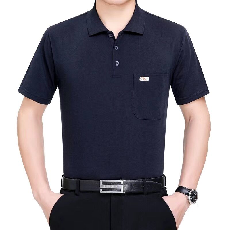 本命年大红色中年男短袖T恤中老年爸爸棉polo衫父亲节衣服夏季