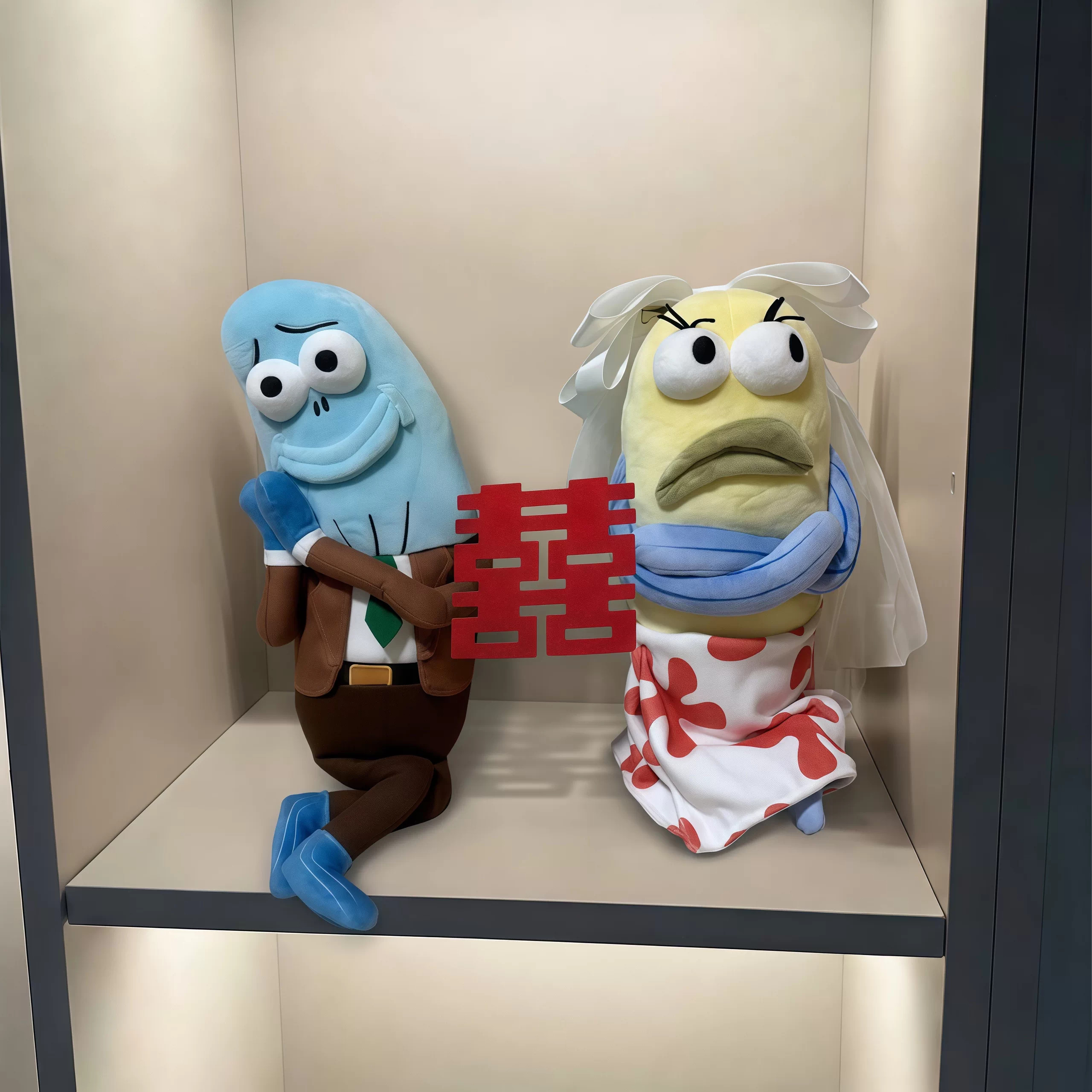 压床娃娃一对结婚抱比奇堡的居民高档毛绒玩偶具婚床抱枕摆件礼物