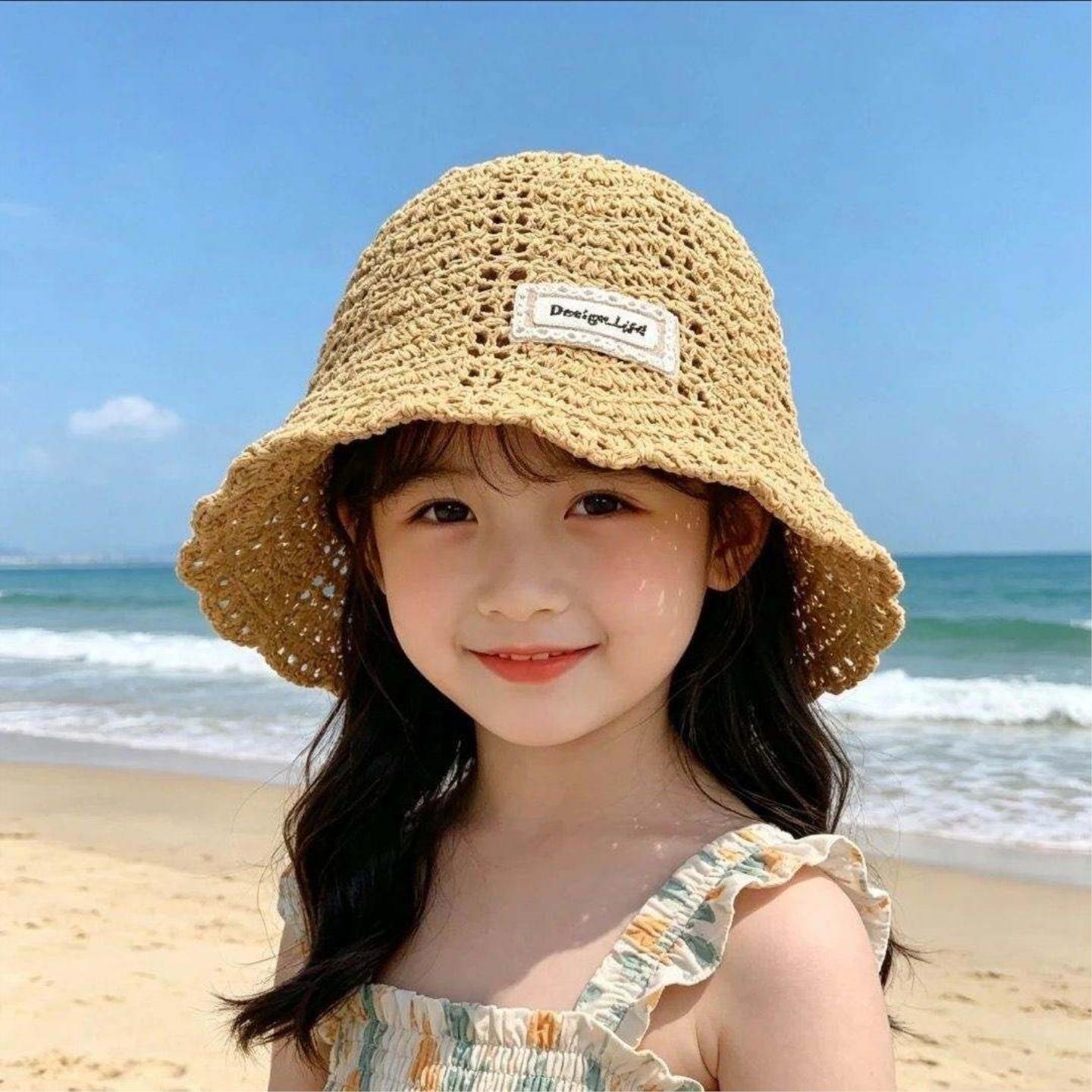 韩版宝宝帽子夏季薄款透气编织水桶帽女童防晒遮阳草帽穿搭渔夫帽