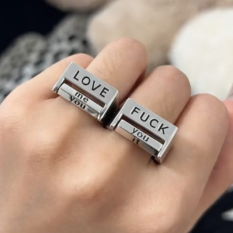 反对一切的戒指心情精神状态love滚动可旋转女热爱FUCK指环情侣