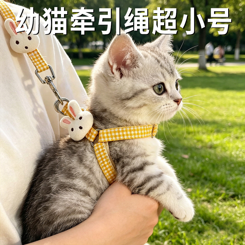 幼猫牵引绳超小号三个月猫咪外出专用y字背带防挣脱溜猫可调节