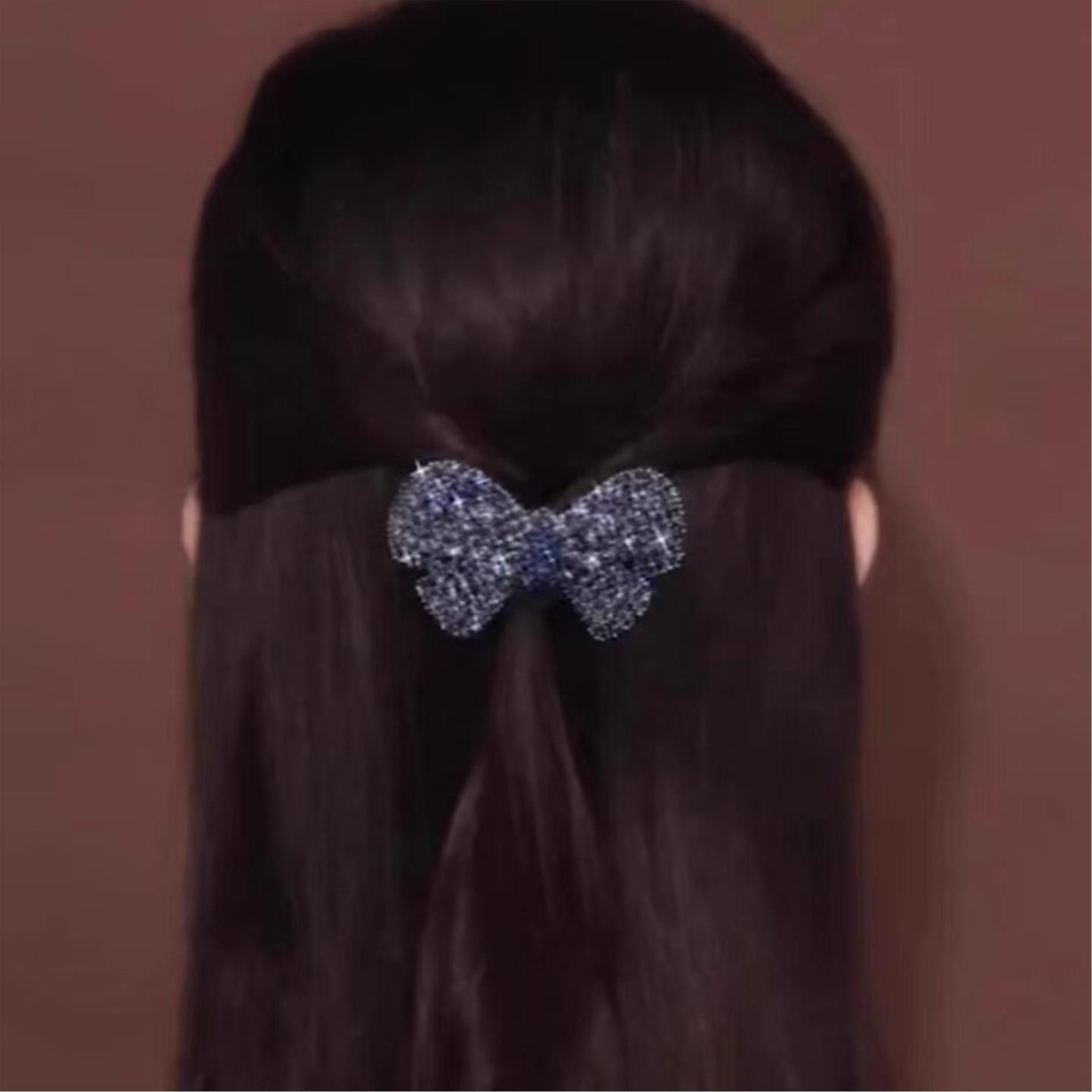 高级感蝴蝶结发夹后脑勺发卡半扎气质百搭女一字夹镶钻弹簧夹夹子
